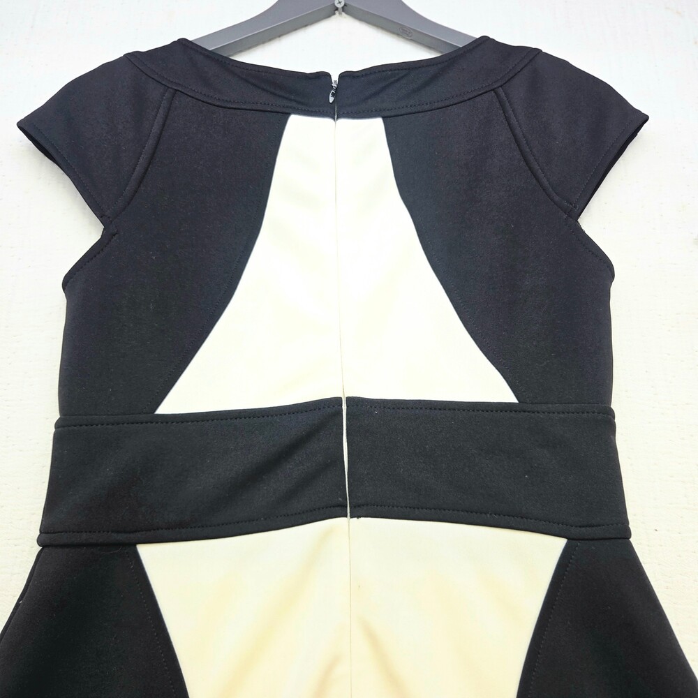 Maggy London Black Cream Colorblock Cap Sleeve Sheath Dress Size 6 - Picture 10 of 11
